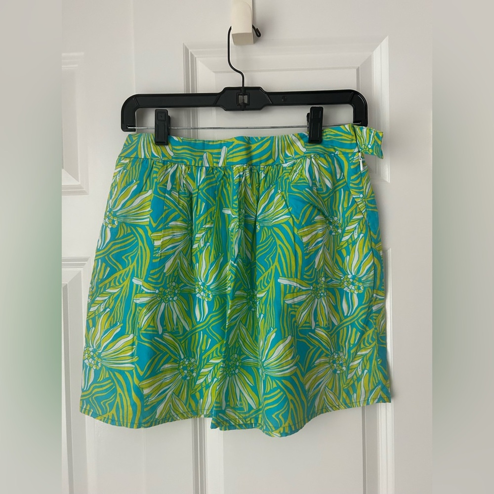 Lilly Pulitzer green blue leaves pattern A-line mini skirt size 2